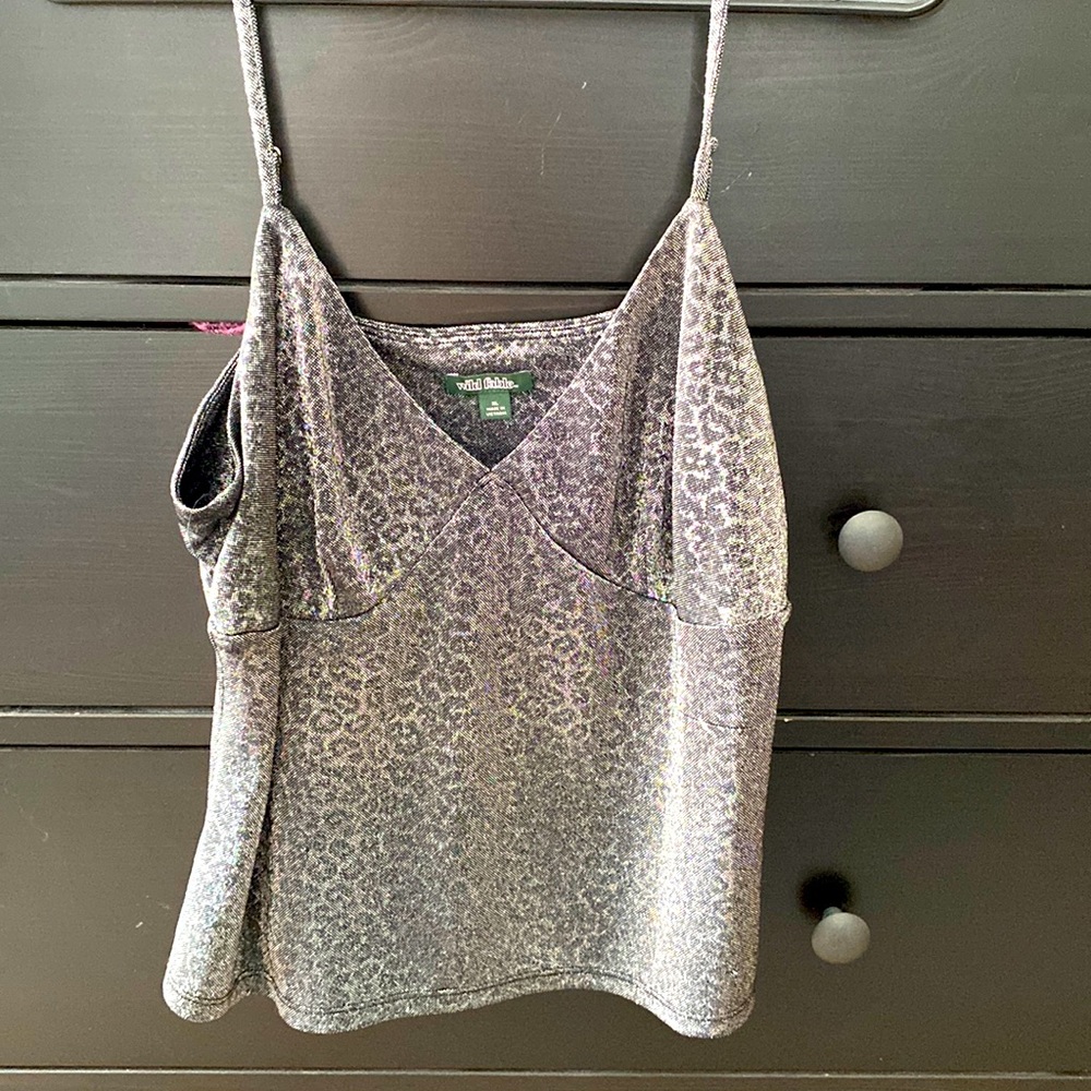 Sparkly tank top with subtle cheers print